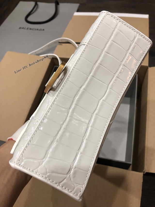 Balenciaga專櫃爆款小號手提女包 巴黎世家鱷魚白色金扣Hourglass沙漏包 fyj1635